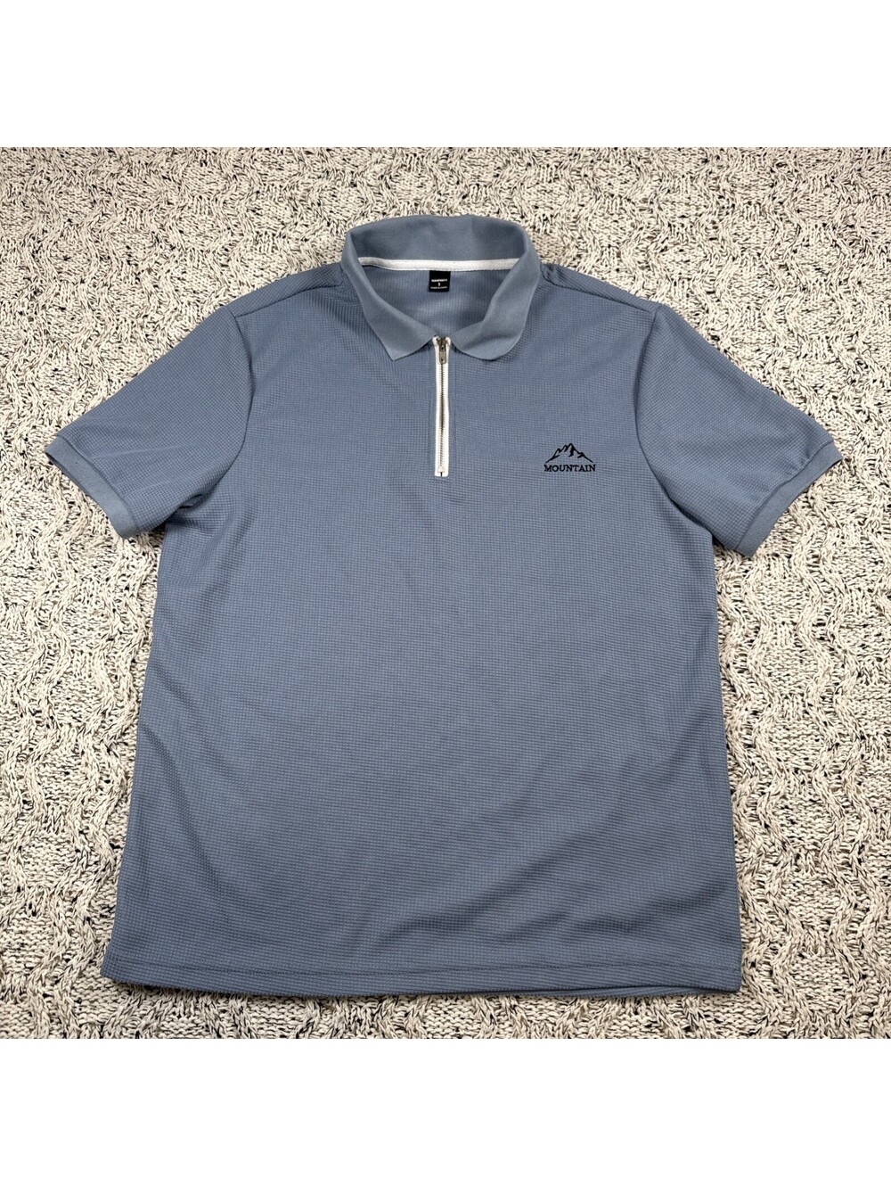 SHEIN Men’s Polo Shirt Size S Blue Textured 1/4 Zip Short Sleeve Soft Polyester